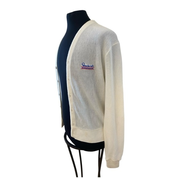 Swingster Vintage Mens Beechcraft Aviation White Cardigan Sweater - Picture 2 of 11